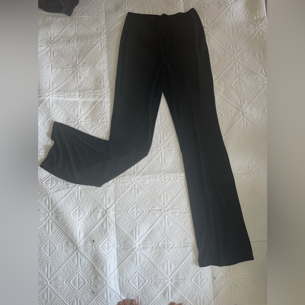 Good American black ruched front wide leg pants